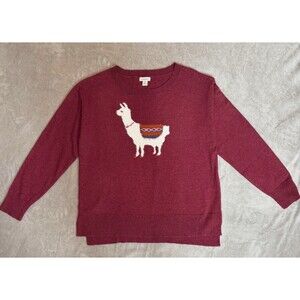 Sundance Wool Blend Sweater Womens Medium Burgundy Llama Alpaca Intarsia Size M